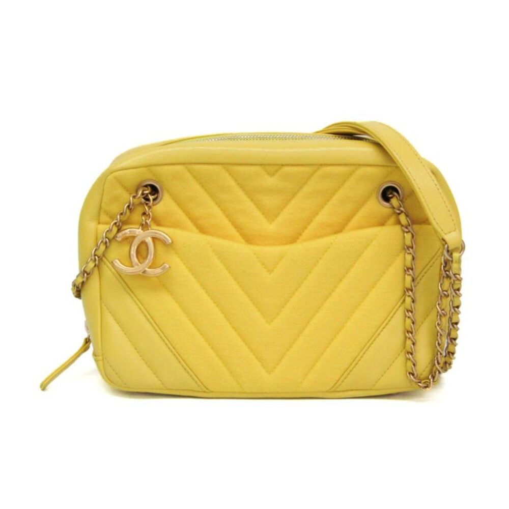 Chanel Camera Chevron Lambskin Yellow Leather Handbag